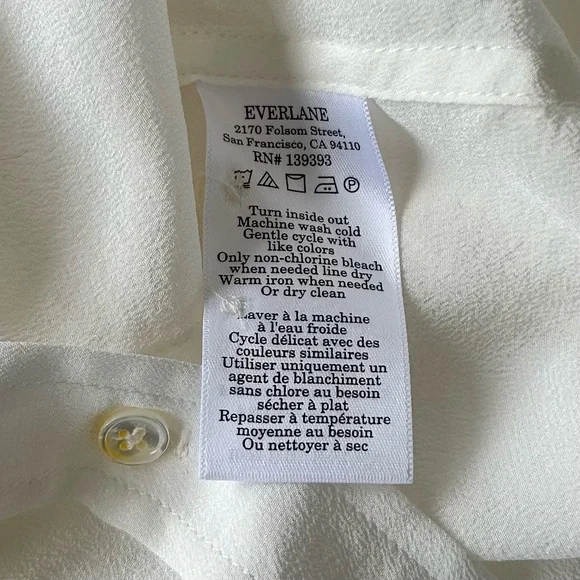 EVERLANE The Washable Clean Silk Two-Pocket Relaxed Shirt, Off-White 12 NWT